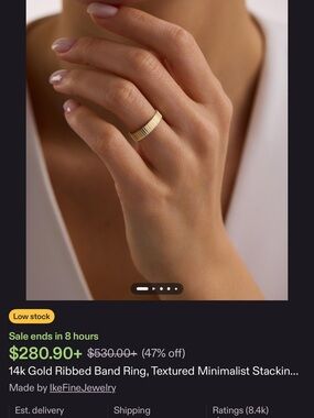 Textured Ribbed Gold Band Ring - Minimalist 10k Gold